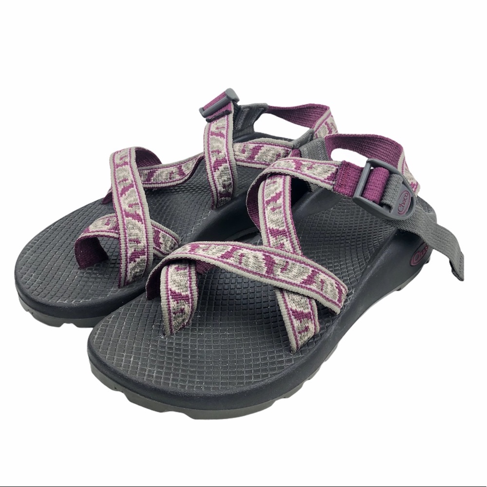 Chaco Women's Sandals — Black Footbed with Purple Patterned Straps